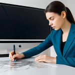 A professional graphic designer, fully clothed in a modest, contemporary business casual outfit, seated at a sleek, minimalist desk. She thoughtfully observes a large, transparent digital screen displaying a split image: one side shows a traditionally drawn sketch, the other an intricately detailed AI-generated digital painting. Her hand is gently resting near a stylus, reflecting the intersection of human creativity and artificial intelligence. The modern, well-lit studio workspace includes subtle art books and server rack elements in the background, creating a contemplative, analytical mood. fully clothed, modest clothing, appropriate attire, professional dress, safe for work, appropriate content, professional, perfect anatomy, correct proportions, natural pose, well-formed hands, proper finger count, natural body proportions, professional photography, high quality, sharp focus, vibrant colors, studio lighting.