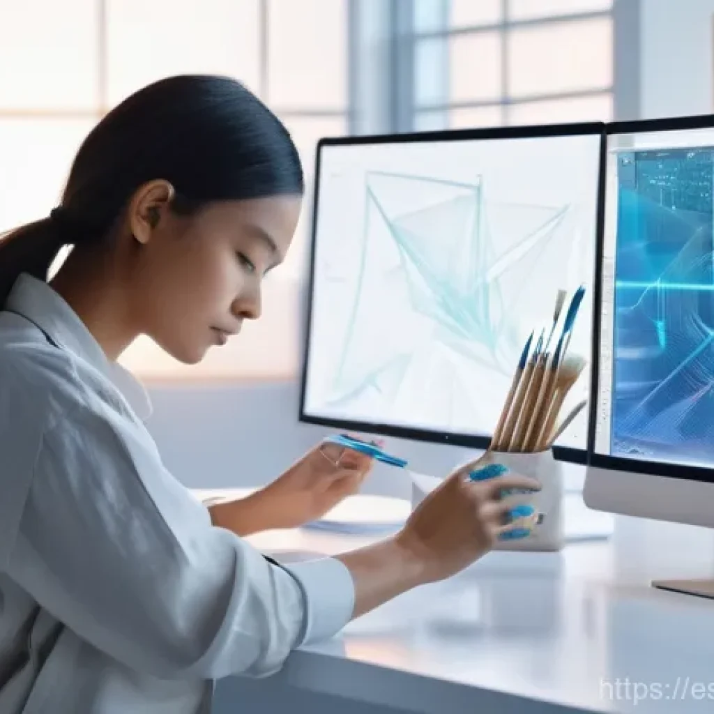 AI 저작권 침해 예방을 위한 법적 조치 - **Prompt 1: The Digital Sculptor's Studio**
"A talented young female artist, wearing stylish yet...