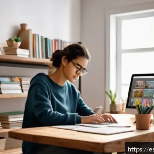 AI 기반 콘텐츠의 저작권 보장 방안 - A modern digital artist workspace showing a creative professional in casual attire working on a lapt...
