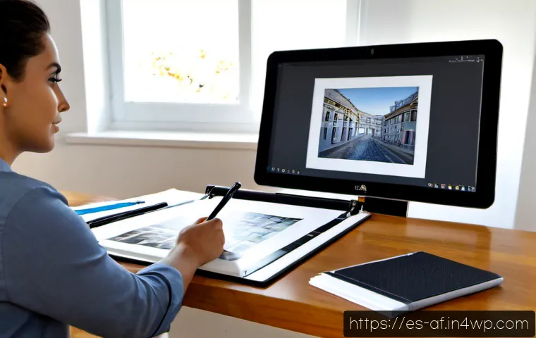 Home 17 AI 작품의 저작권 소유권 분쟁 예방을 위한 팁 - Photorealistic Spanish-speaking creative professional in a bright modern home office, reviewing AI-g...
