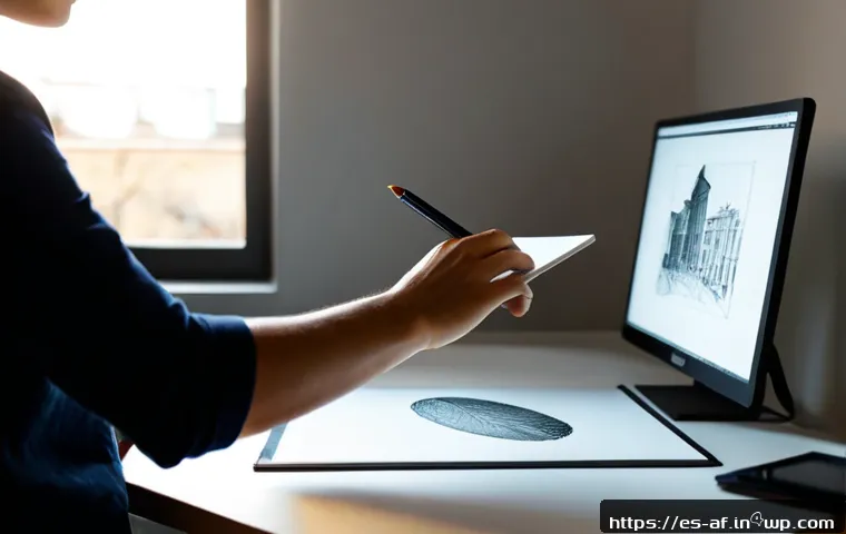 AI 기술과 저작권의 상관관계 - Photorealistic editorial scene of a Spanish-speaking digital artist in a bright modern studio in Mad...